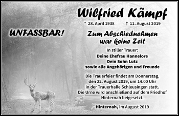 Traueranzeige von Wilfried Kämpf von Südthüringer Presse