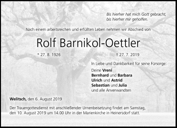 Traueranzeige von Rolf Barnikol-Oettler von Neue Presse Coburg