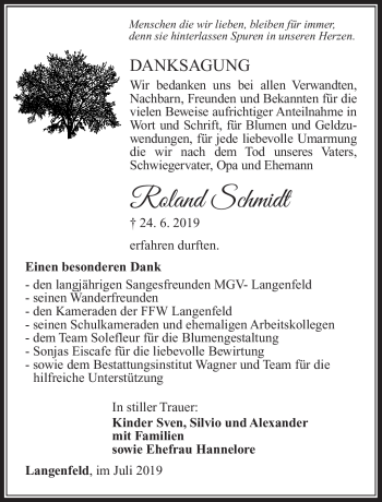 Traueranzeige von Roland Schmidt von Südthüringer Presse