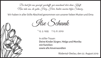 Traueranzeige von Ilse Schunk von Neue Presse Coburg