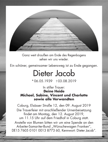 Traueranzeige von Dieter Jacob von Neue Presse Coburg