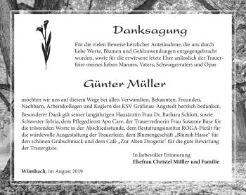 Traueranzeige von Günter Müller von Südthüringer Presse