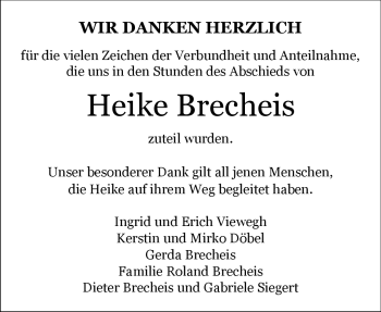 Traueranzeige von Heike Brecheis von Frankenpost