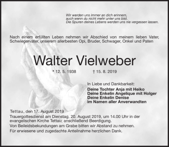 Traueranzeige von Walter Vielweber von Neue Presse Coburg