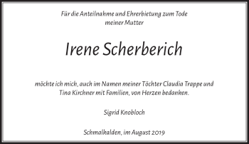 Traueranzeige von Irene Scherberich von Südthüringer Presse