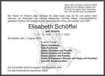 Traueranzeige von Elisabeth Schöffel von Frankenpost