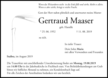 Traueranzeige von Gertraud Maaser von Neue Presse Coburg