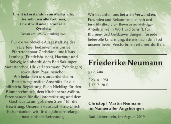 Traueranzeige von Friederike Neumann von Südthüringer Presse