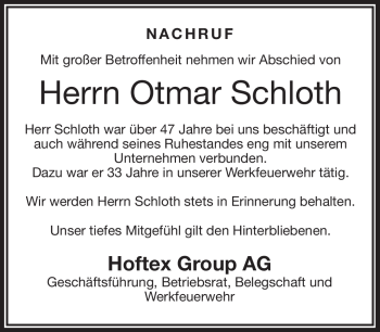 Traueranzeige von Otmar Schloth von Frankenpost