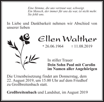 Traueranzeige von Ellen Walther von Südthüringer Presse