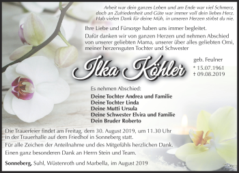 Traueranzeige von Ilka Köhler von Südthüringer Presse