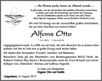 Traueranzeige von Alfons Otto von Südthüringer Presse