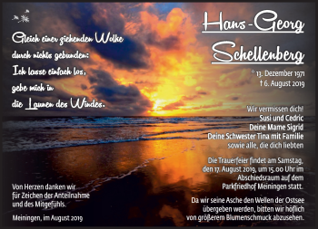 Traueranzeige von Hans-Georg Schellenberg von Südthüringer Presse
