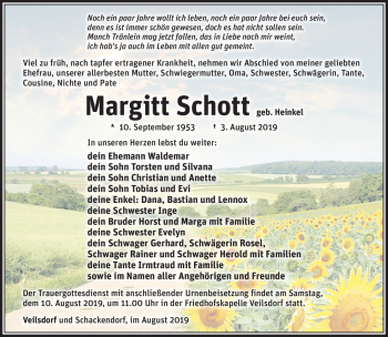 Traueranzeige von Margitt Schott von Südthüringer Presse