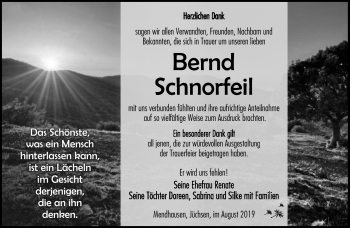 Traueranzeige von Bernd Schnorfeil von Südthüringer Presse