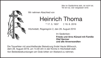 Traueranzeige von Heinrich Thoma von Frankenpost