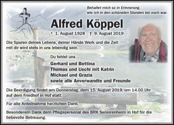 Traueranzeige von Alfred Köppel von Frankenpost