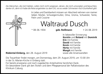 Traueranzeige von Waltraud Dusch von Neue Presse Coburg
