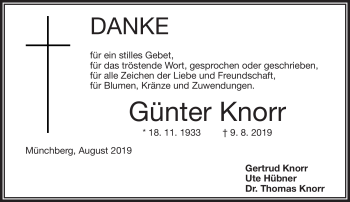 Traueranzeige von Günter Knorr von Frankenpost