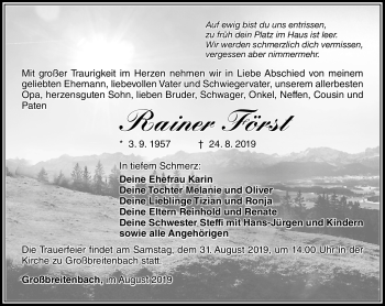 Traueranzeige von Rainer Först von Südthüringer Presse
