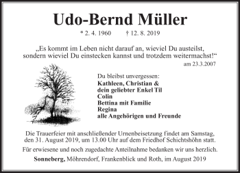 Traueranzeige von Udo-Bernd Müller von Südthüringer Presse