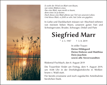 Traueranzeige von Siegfried Marr von Neue Presse Coburg