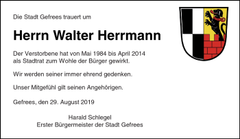 Traueranzeige von Walter Herrmann von Frankenpost