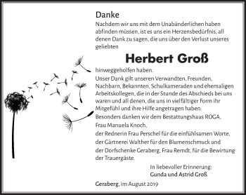 Traueranzeige von Herbert Groß von Südthüringer Presse