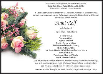 Traueranzeige von Anni Rolf von Südthüringer Presse