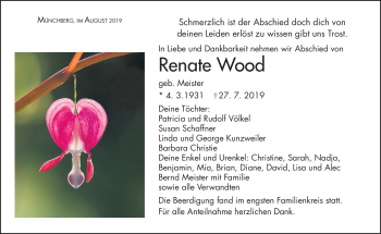 Traueranzeige von Renate Wood von Frankenpost