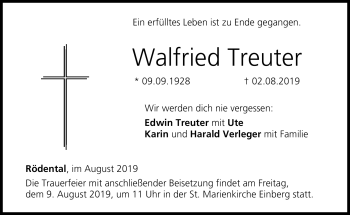 Traueranzeige von Walfried Treuter von Neue Presse Coburg