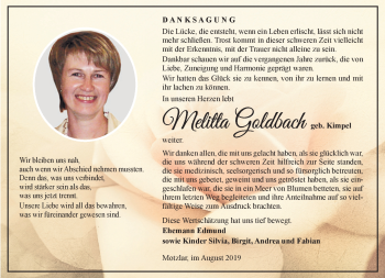 Traueranzeige von Melitta Goldbach von Südthüringer Presse