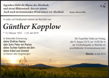 Traueranzeige von Günther Kopplow von Südthüringer Presse