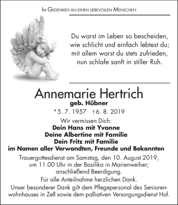 Traueranzeige von Annemarie Hertrich von Frankenpost