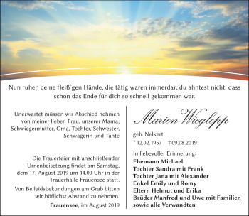 Traueranzeige von Marion Wieglapp von Südthüringer Presse