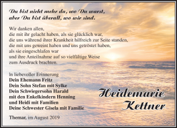 Traueranzeige von Heidemarie Kettner von Südthüringer Presse