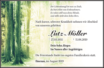 Traueranzeige von Lutz Möller von Südthüringer Presse