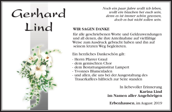 Traueranzeige von Gerhard Lind von Südthüringer Presse