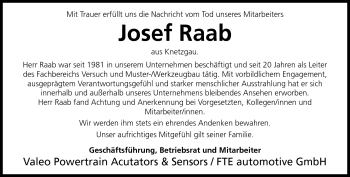 Traueranzeige von Josef Raab von Neue Presse Coburg