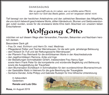 Traueranzeige von Wolfgang Otto von Südthüringer Presse