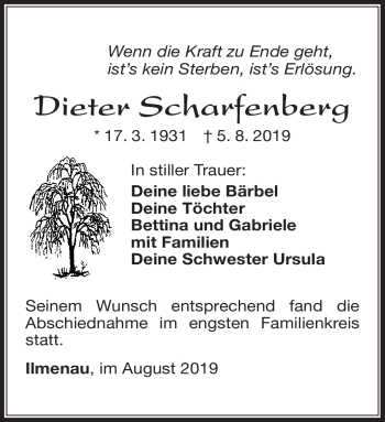 Traueranzeige von Dieter Scharfenberg von Südthüringer Presse