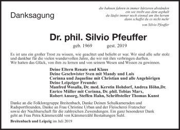 Traueranzeige von Silvio Pfeuffer von Südthüringer Presse