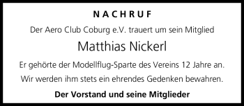 Traueranzeige von Nickerl Matthias von Neue Presse Coburg