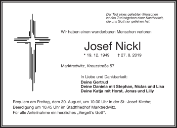 Traueranzeige von Josef Nickl von Frankenpost
