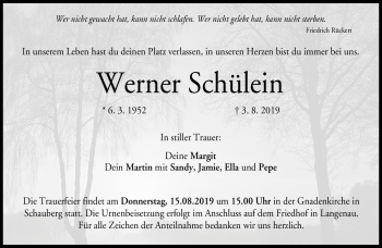 Traueranzeige von Werner Schülein von Neue Presse Coburg