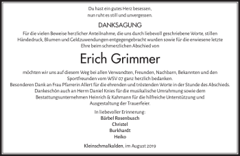 Traueranzeige von Erich Grimmer von Südthüringer Presse