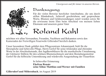 Traueranzeige von Roland Kahl von Südthüringer Presse