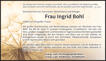 Traueranzeige von Ingrid Bohl von Neue Presse Coburg