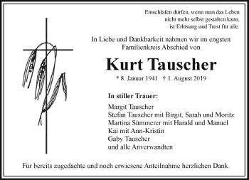 Traueranzeige von Kurt Tauscher von Frankenpost