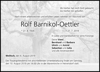 Traueranzeige von Rolf Barnikol-Oettler von Südthüringer Presse